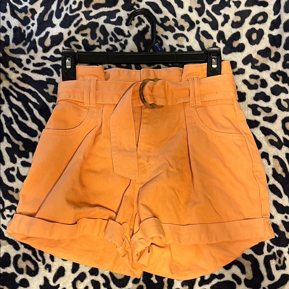 High Waist Orange Shorts with Belt